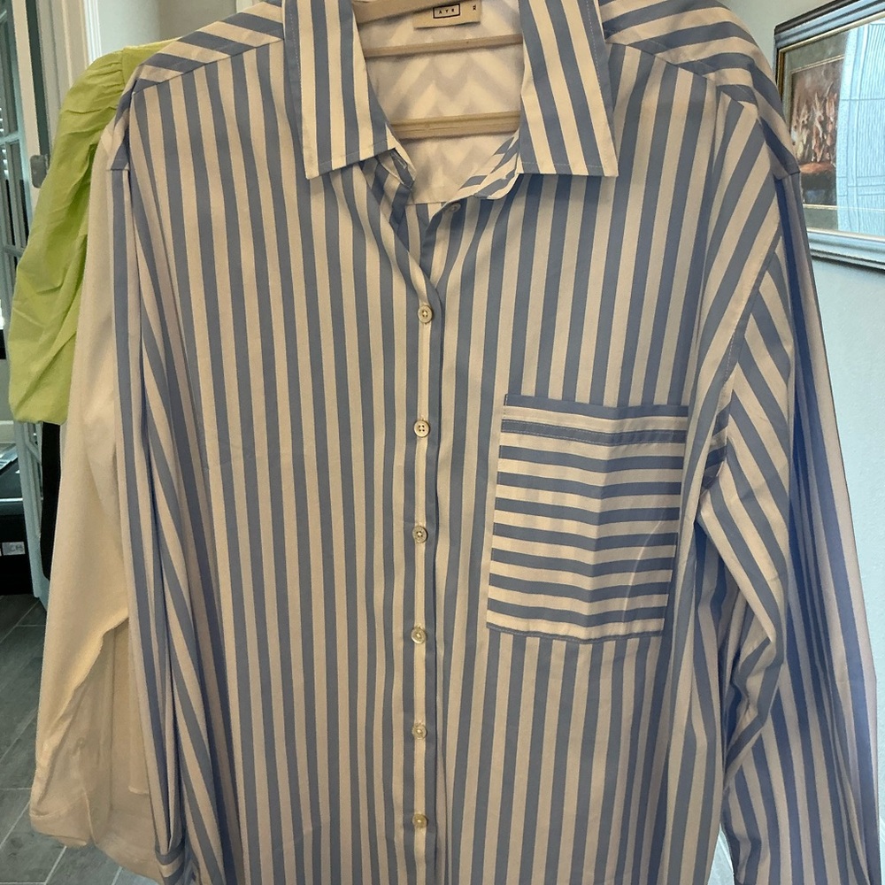 Blue and White Striped Button-Up Shirt NEW